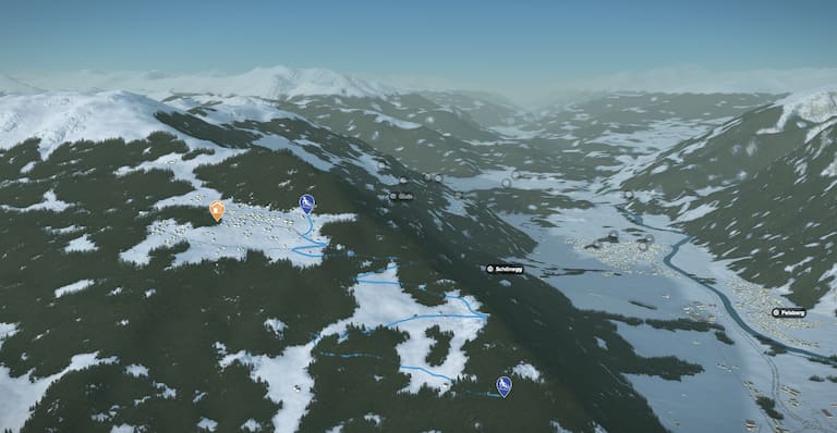 3D-Kartenausschnitt der Schlitteltour am Brambrüesch nahe Chur in Graubünden