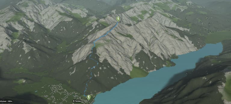 3D-Kartenausschnitt der Wanderung auf die Seebergspitze 