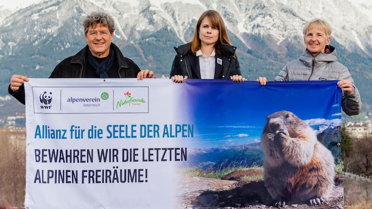 Allianz für die Seele der Alpen: Leopold Füreder (Naturfreunde), Hanna Simons (WWF Österreich) und Ingrid Hayek (Österreichischer Alpenverein)