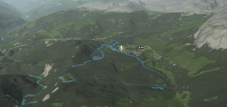 3D-Kartenausschnitt der Wasserwanderung rund um Flims in Graubünden