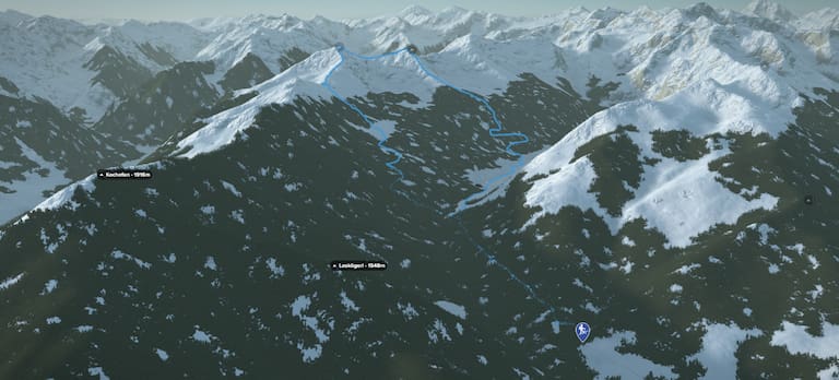 3D-Kartenausschnitt der Skitour auf das Spateck in den Schladminger Alpen