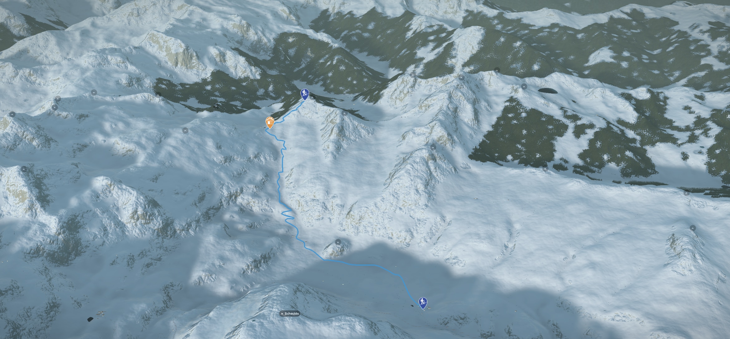 3D-Kartenausschnitt der Skitour auf den Spirzinger (2.066 m) in den Radstädter Tauern