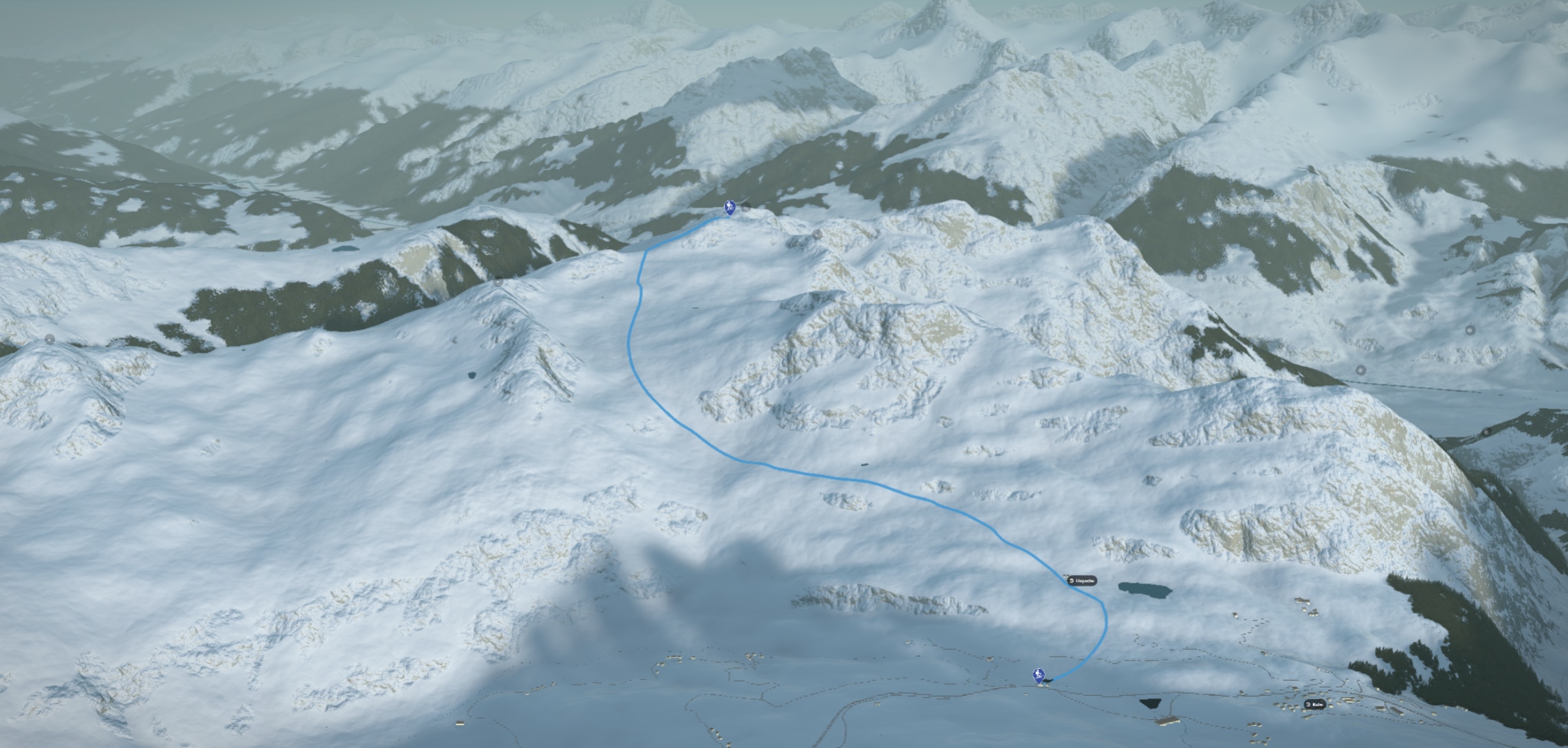 3D-Kartenausschnitt der Skitour auf das Spitzhorli (2.736 m)