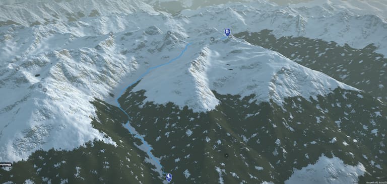 3D-Kartenausschnitt der stadtnahen Skitour auf das Hohe Haus (2.784 m)