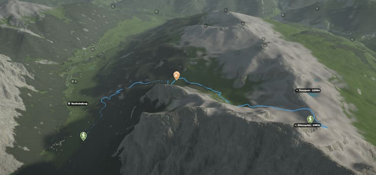 3D-Kartenausschnitt der stadtnahen Tour auf die Rötenspitze (2.481 m)