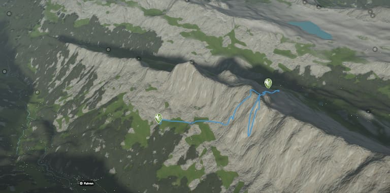 3D-Kartenausschnitt der Klettersteig-Tour auf den Tälli-Stock im Berner Oberland