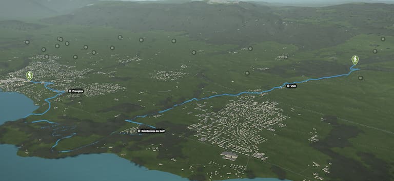 3D-Kartenausschnitt der stadtnahen Wanderung „Sentier des Toblerones“