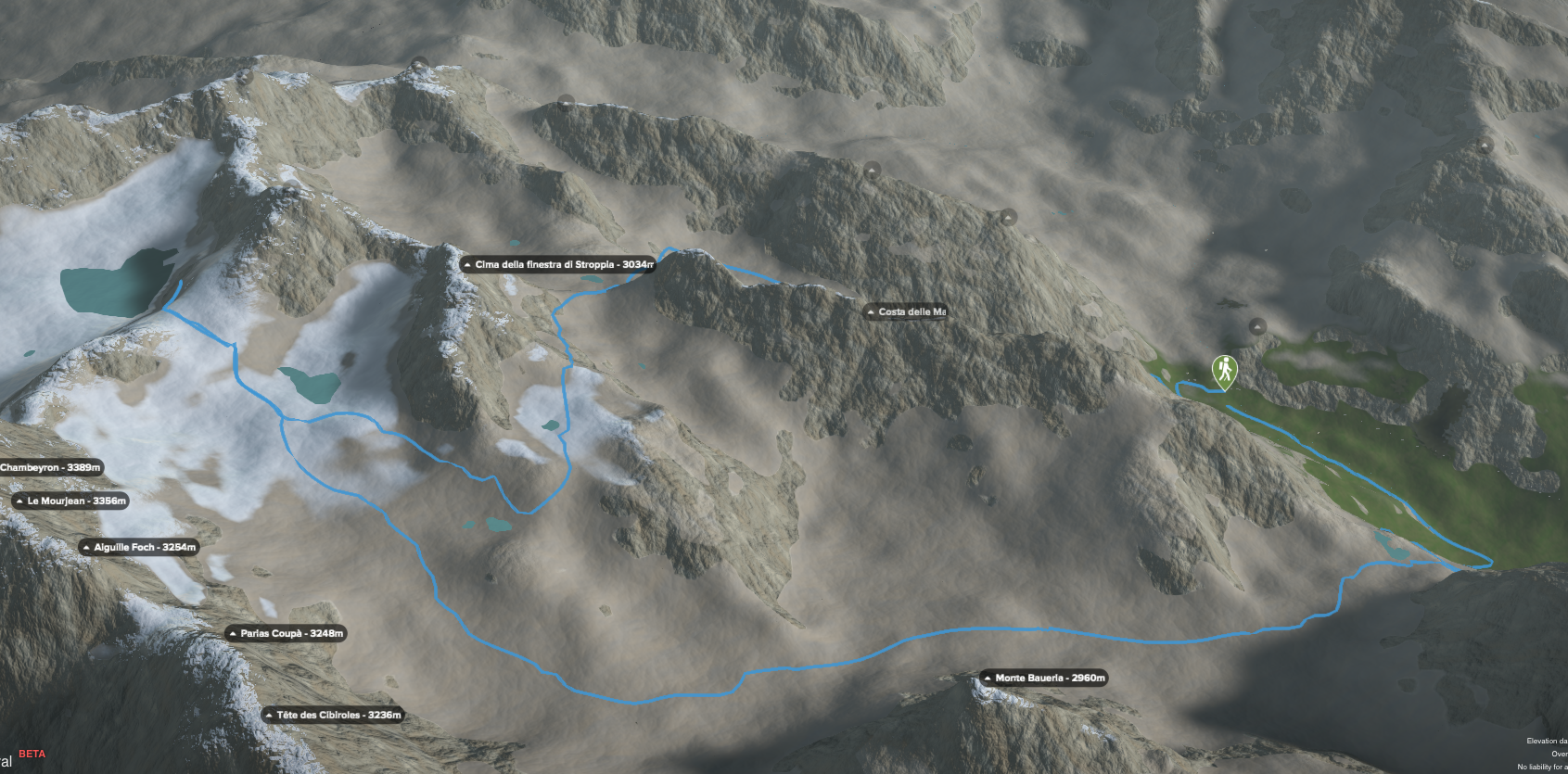 3D-Kartenausschnitt der Rundtour Valle Maria