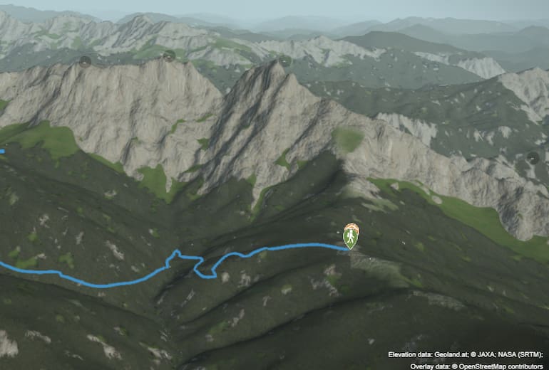 3-D-Ansicht der Wanderung zur Mödlinger Hütte über den Lahngangkogel